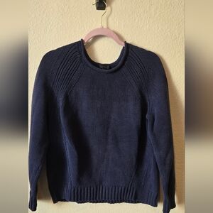 J. Crew Navy Blue Knit Sweater Size L Minimalist Contemporary Chunky Top #52